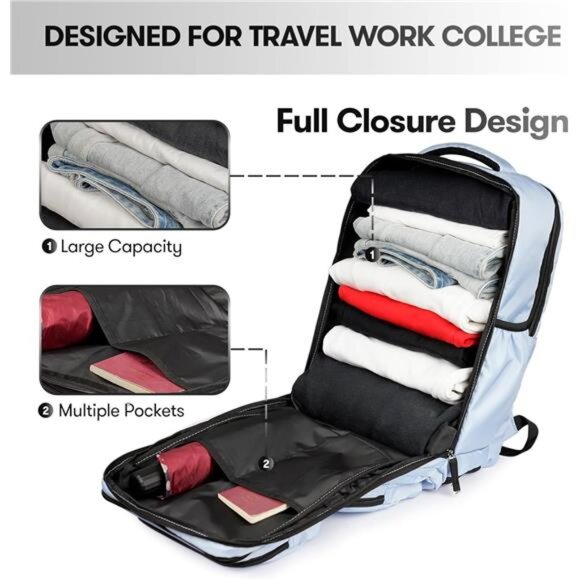 Travel Laptop Backpack, 17 inch Carry on Backpack Flight Approved. /light blue - Picture 4 of 6